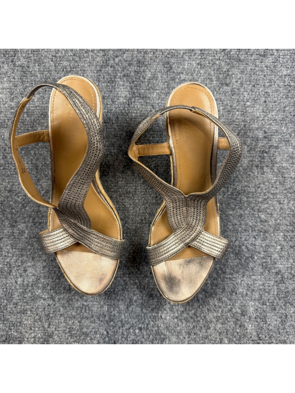 Women's Metallic Silver Wedge Sandals Size 38